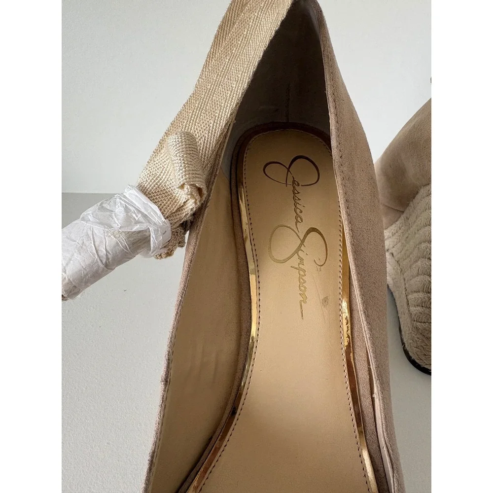 Jessica Simpson Zavida Tan Faux Suede Espadrille Wedge Ankle Tie Sandals 11M